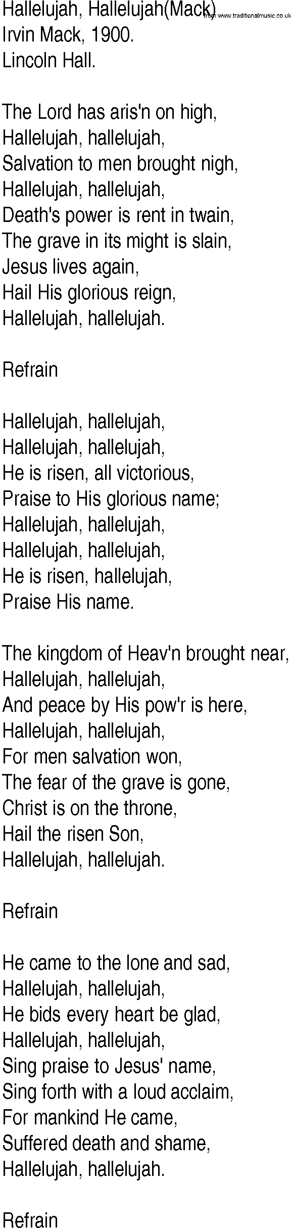 Hymn and Gospel Song: Hallelujah, Hallelujah(Mack) by Irvin Mack lyrics