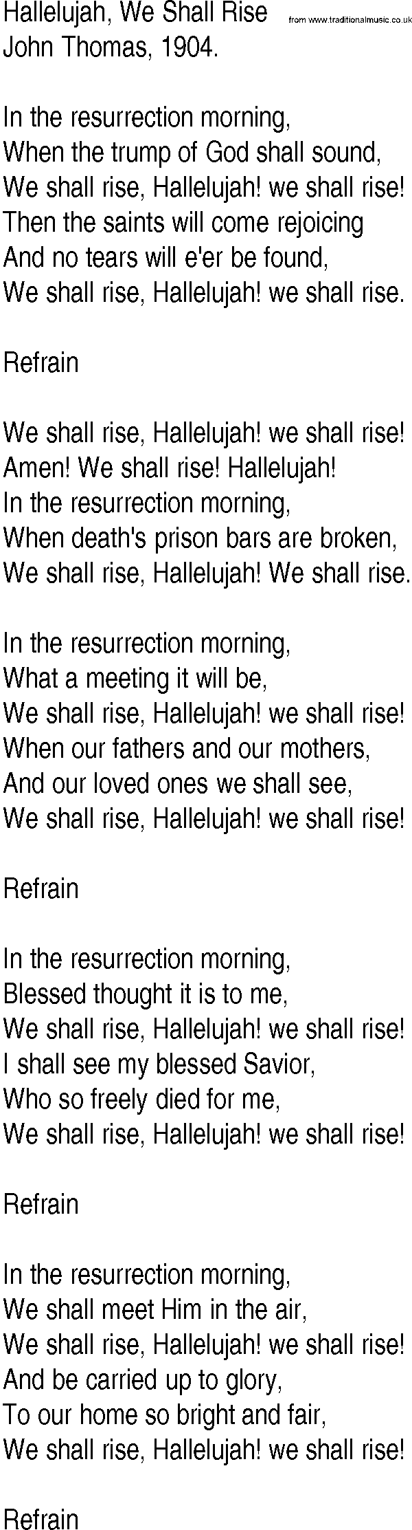 Hymn and Gospel Song: Hallelujah, We Shall Rise by John Thomas lyrics