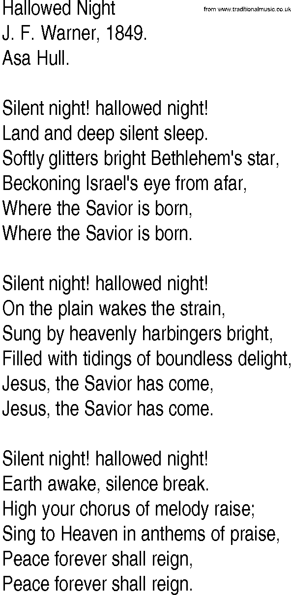 Hymn and Gospel Song: Hallowed Night by J F Warner lyrics