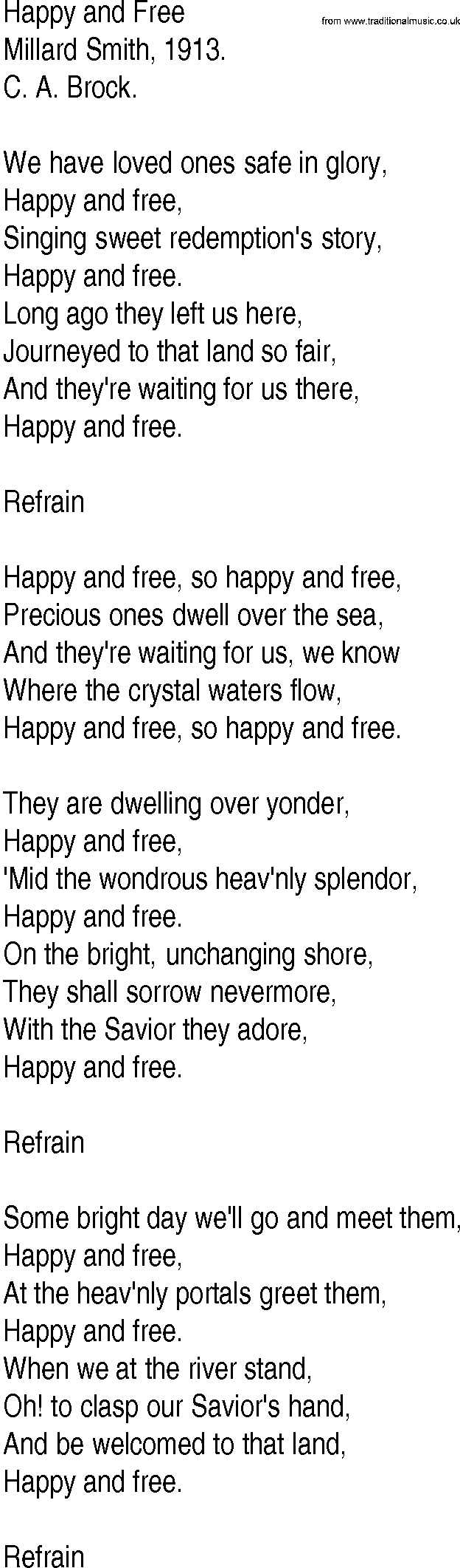 Hymn and Gospel Song: Happy and Free by Millard Smith lyrics