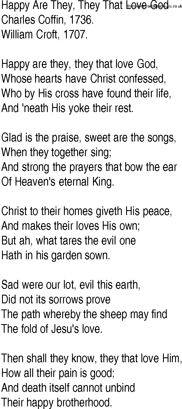 Hymn and Gospel Song: Happy Are They, They That Love God by Charles Coffin lyrics