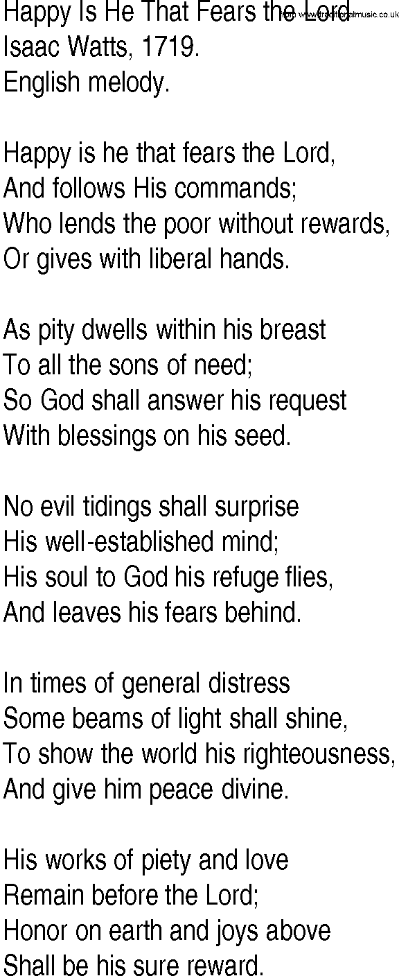 Hymn and Gospel Song: Happy Is He That Fears the Lord by Isaac Watts lyrics