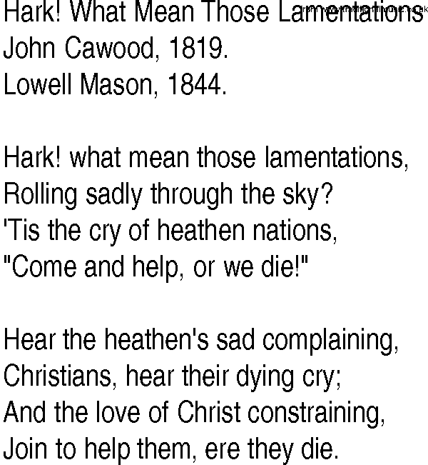 Hymn and Gospel Song: Hark! What Mean Those Lamentations by John Cawood lyrics