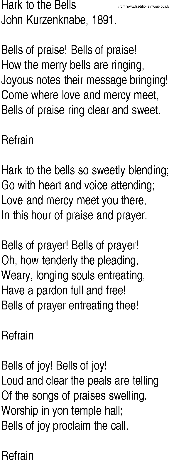 Hymn and Gospel Song: Hark to the Bells by John Kurzenknabe lyrics