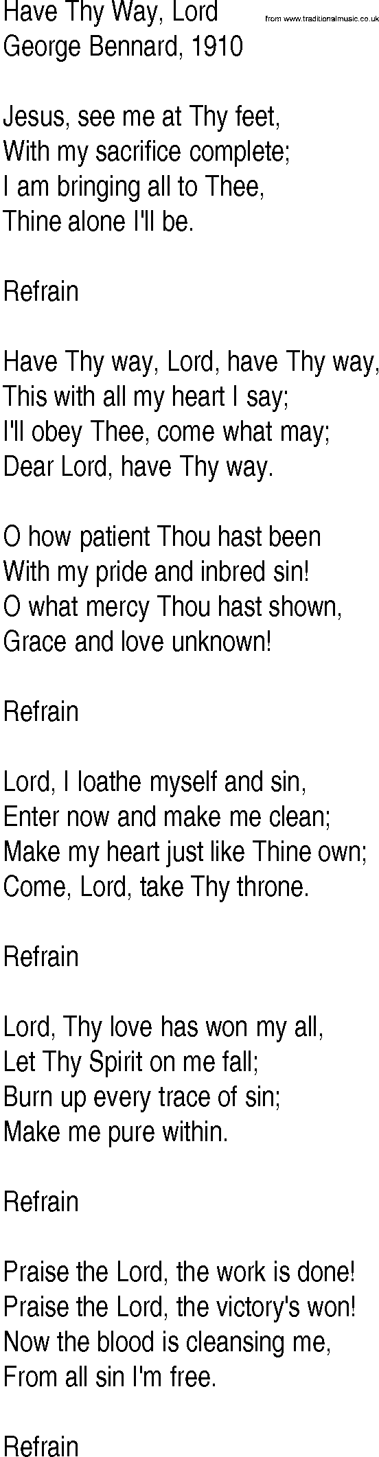 Hymn and Gospel Song: Have Thy Way, Lord by George Bennard lyrics
