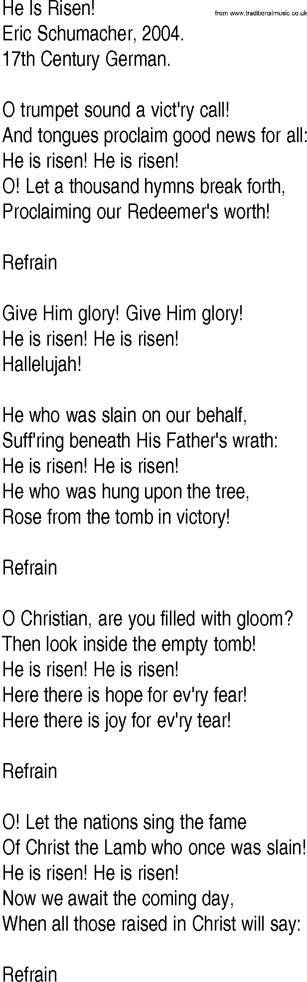 Hymn and Gospel Song: He Is Risen! by Eric Schumacher lyrics
