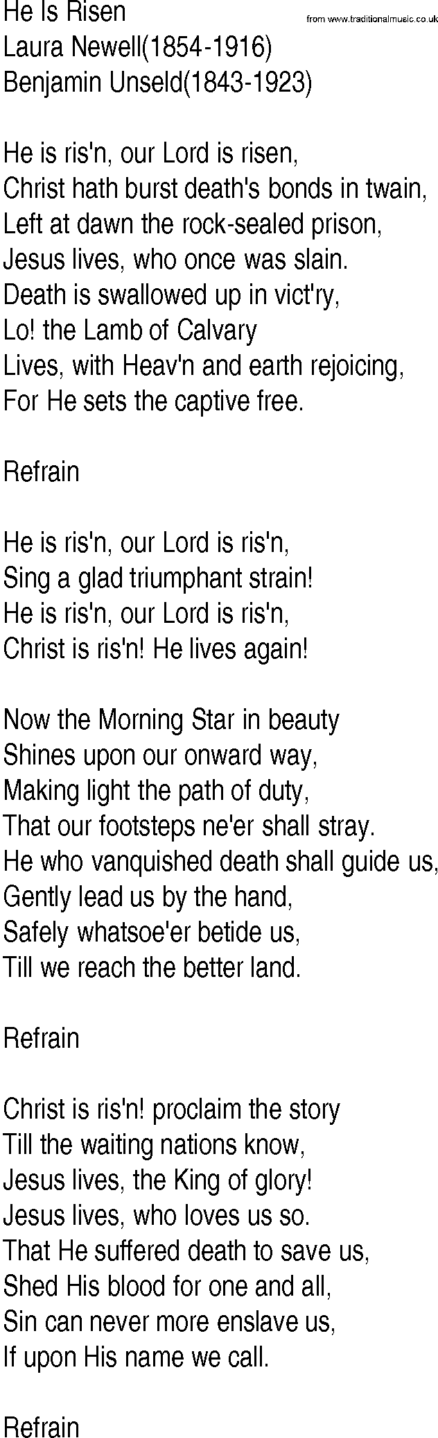 Hymn and Gospel Song: He Is Risen by Laura Newell lyrics