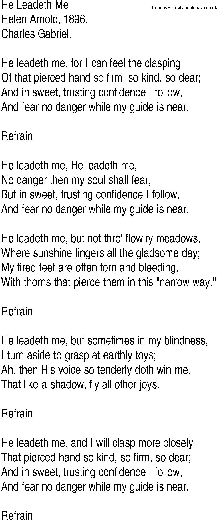 Hymn and Gospel Song: He Leadeth Me by Helen Arnold lyrics