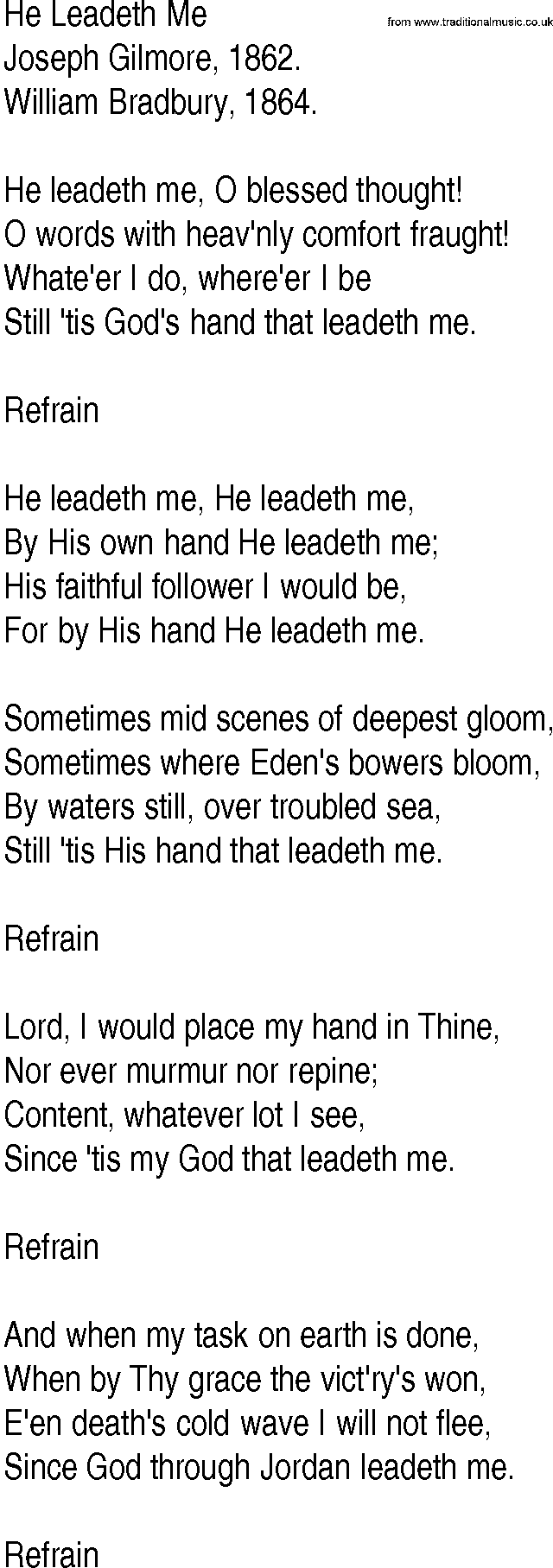 Hymn and Gospel Song: He Leadeth Me by Joseph Gilmore lyrics