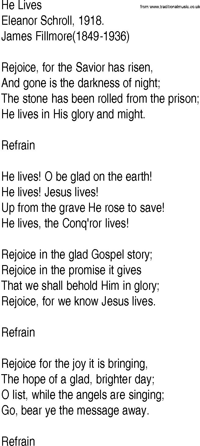 Hymn and Gospel Song: He Lives by Eleanor Schroll lyrics