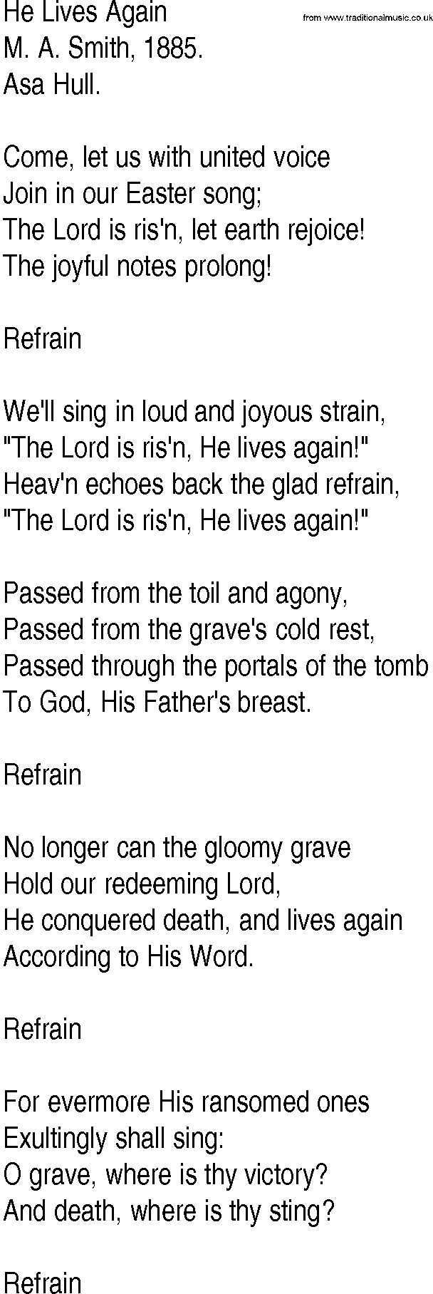 Hymn and Gospel Song: He Lives Again by M A Smith lyrics