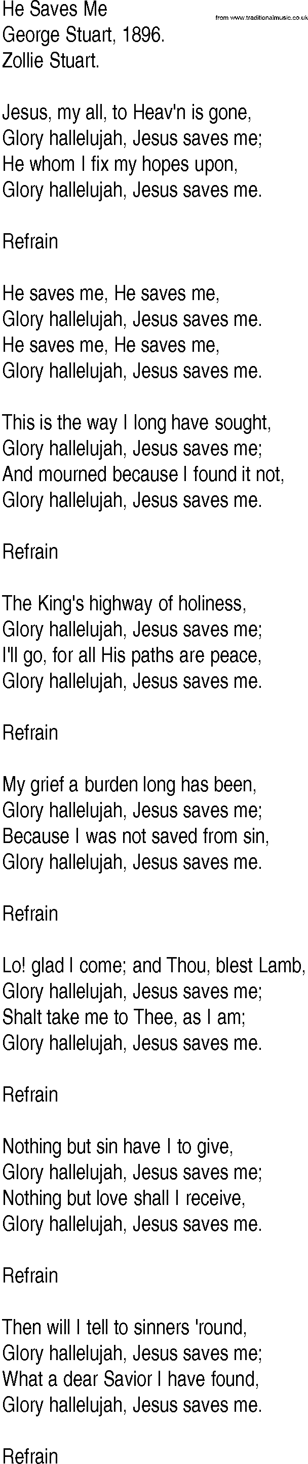 Hymn and Gospel Song: He Saves Me by George Stuart lyrics