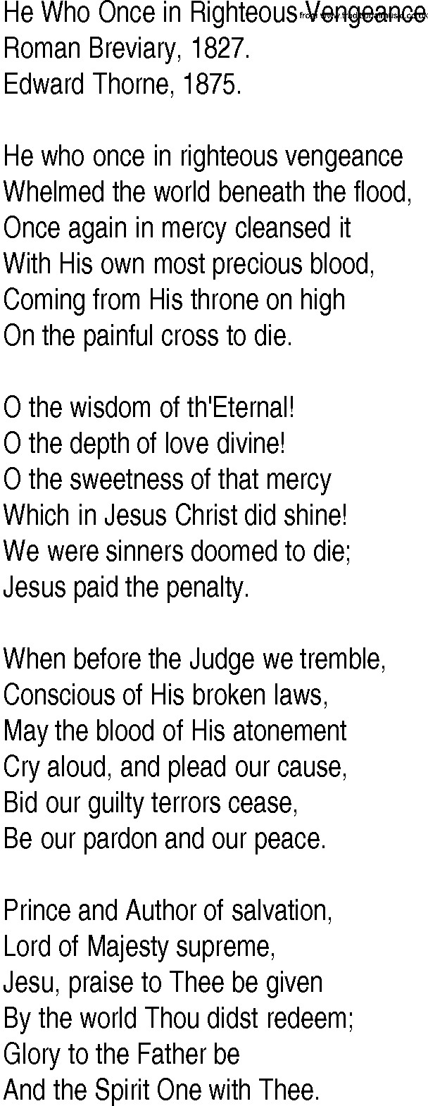 Hymn and Gospel Song: He Who Once in Righteous Vengeance by Roman Breviary lyrics