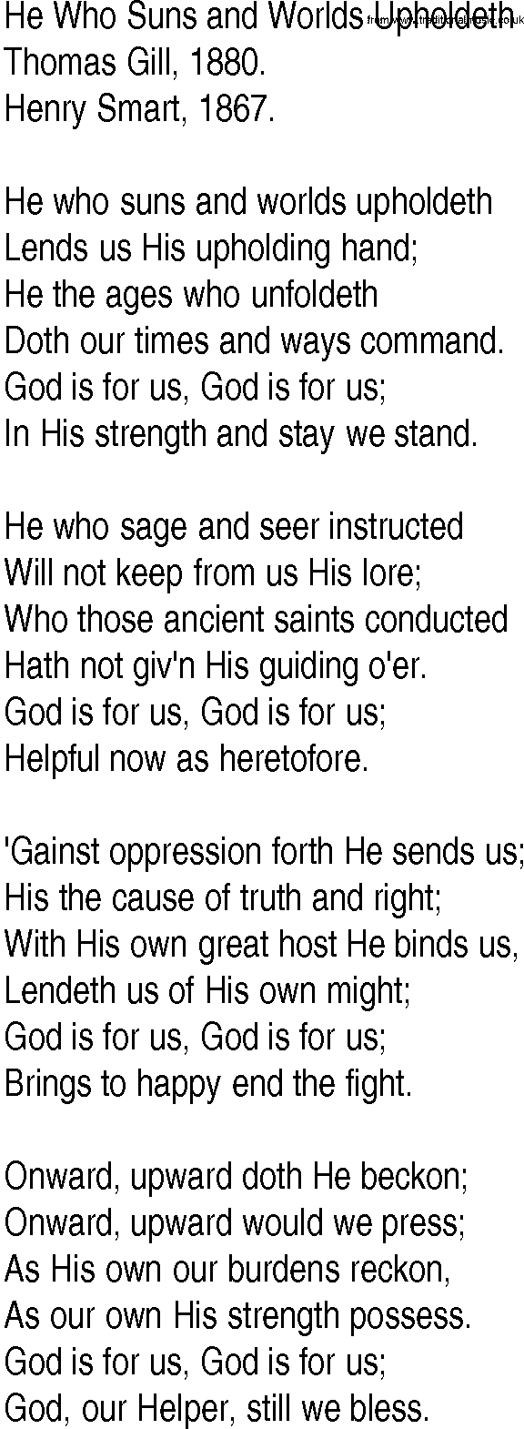 Hymn and Gospel Song: He Who Suns and Worlds Upholdeth by Thomas Gill lyrics