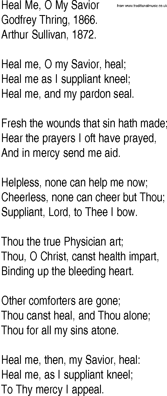 Hymn and Gospel Song: Heal Me, O My Savior by Godfrey Thring lyrics