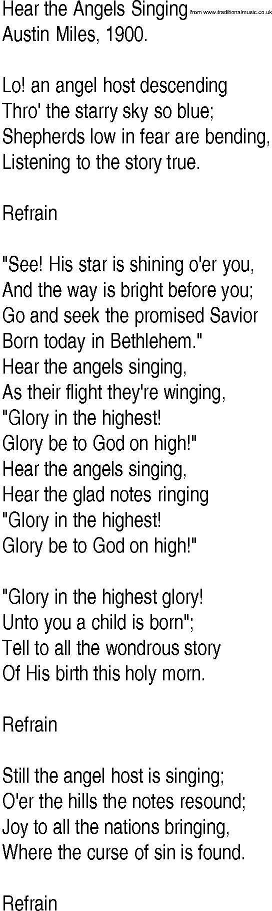 Hymn and Gospel Song: Hear the Angels Singing by Austin Miles lyrics