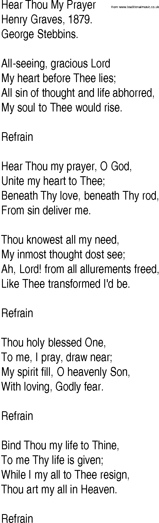 Hymn and Gospel Song: Hear Thou My Prayer by Henry Graves lyrics