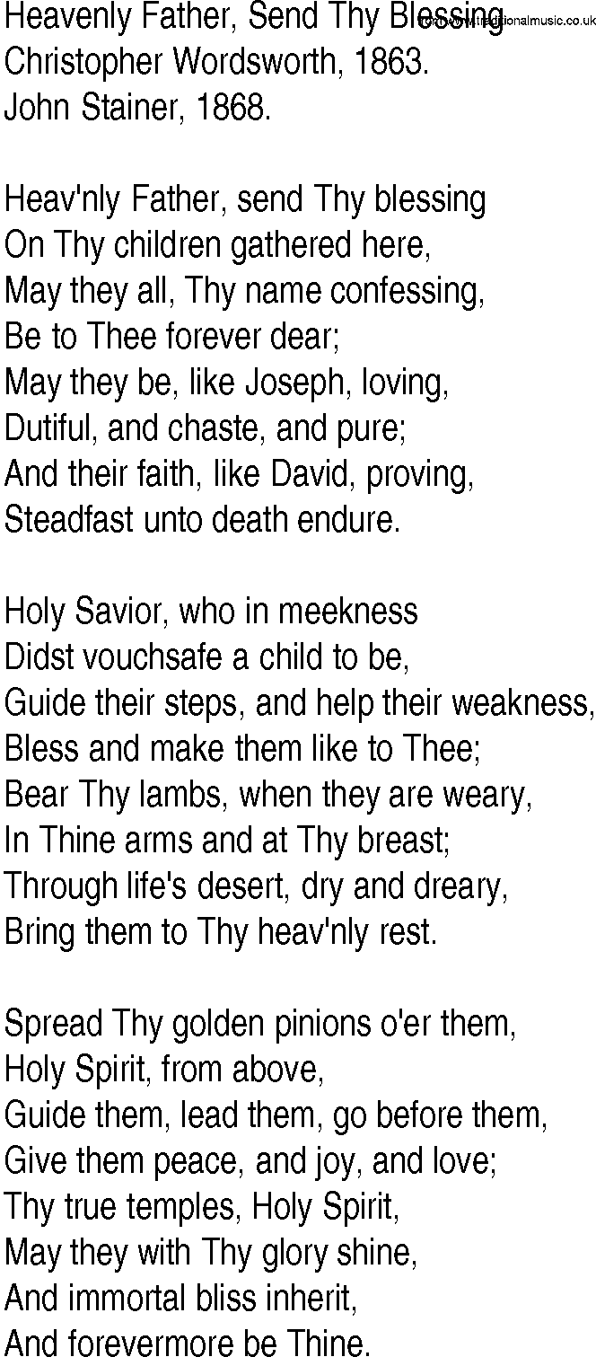 Hymn and Gospel Song: Heavenly Father, Send Thy Blessing by Christopher Wordsworth lyrics