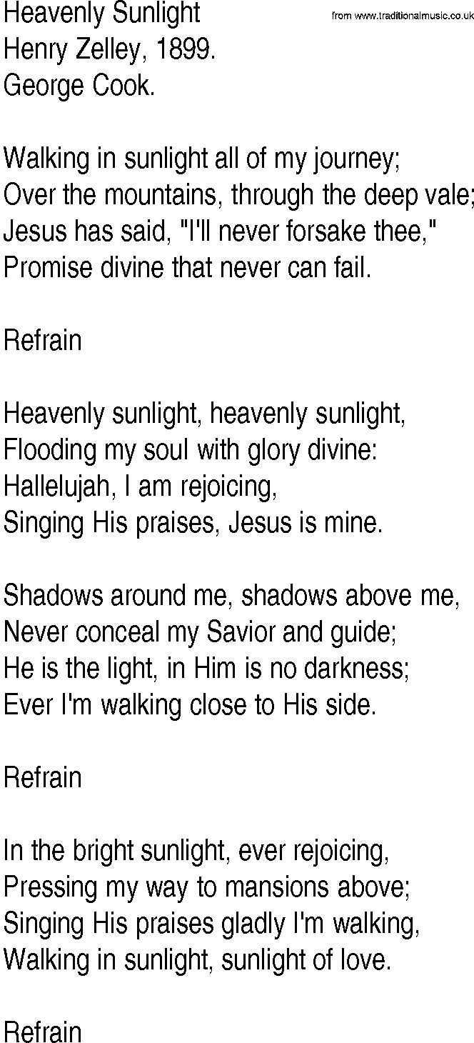 Hymn and Gospel Song: Heavenly Sunlight by Henry Zelley lyrics