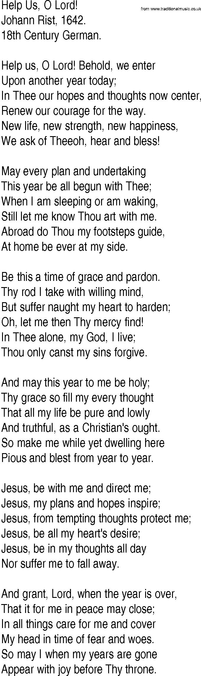 Hymn and Gospel Song: Help Us, O Lord! by Johann Rist lyrics