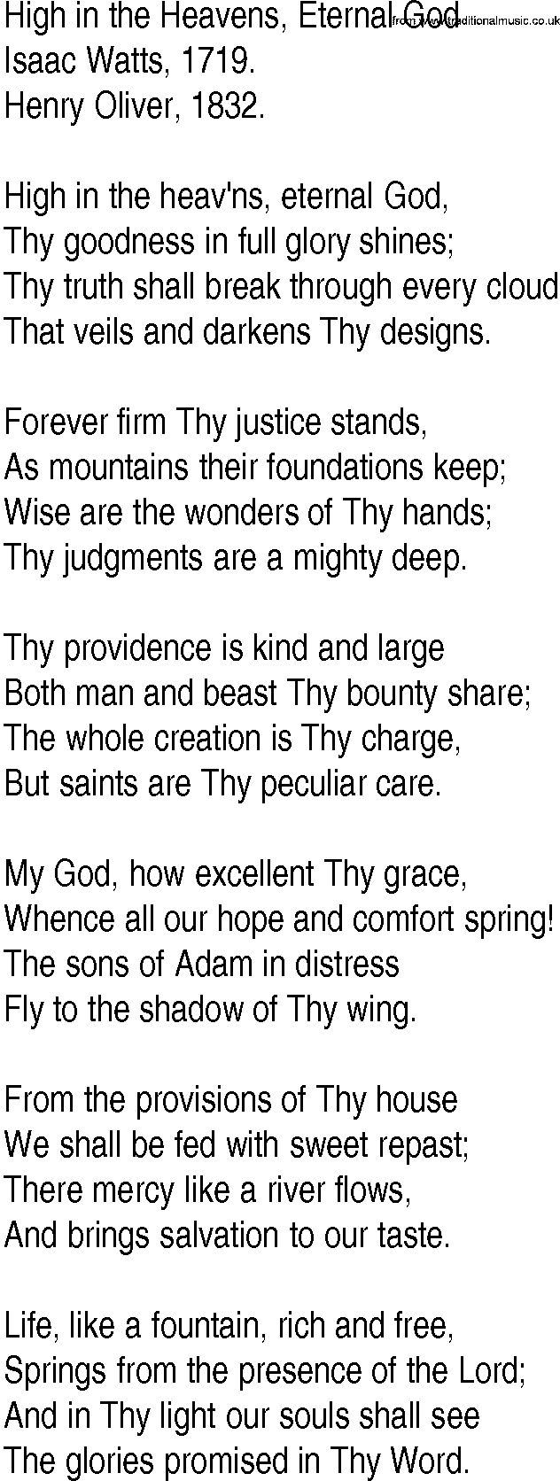 Hymn and Gospel Song: High in the Heavens, Eternal God by Isaac Watts lyrics