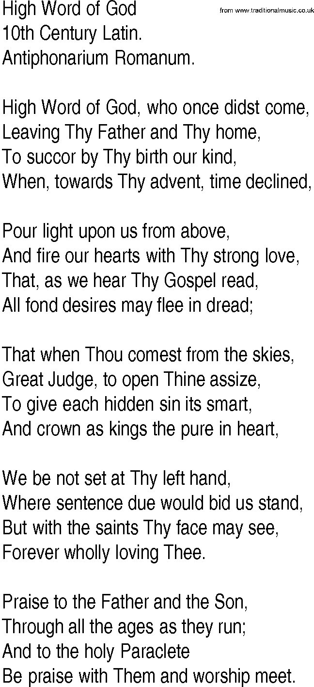 Hymn and Gospel Song: High Word of God by th Century Latin lyrics