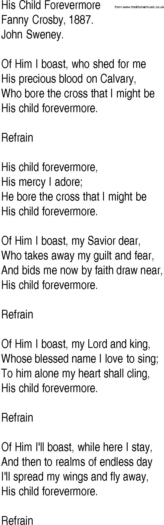 Hymn and Gospel Song: His Child Forevermore by Fanny Crosby lyrics