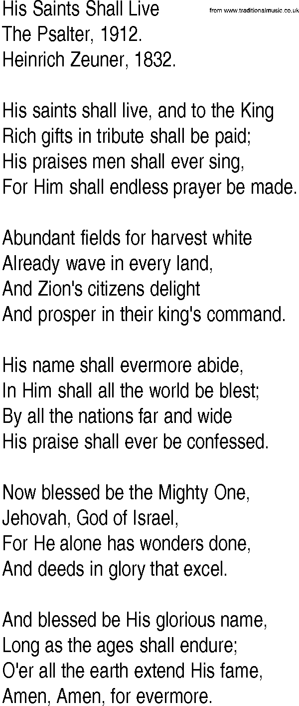 Hymn and Gospel Song: His Saints Shall Live by The Psalter lyrics