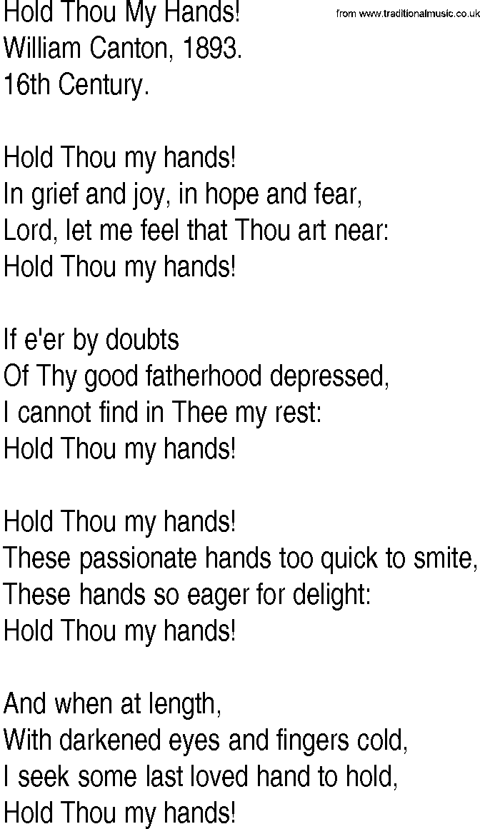 Hymn and Gospel Song: Hold Thou My Hands! by William Canton lyrics