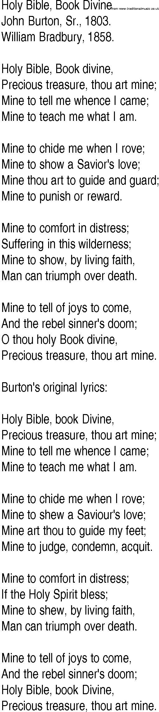 Hymn and Gospel Song: Holy Bible, Book Divine by John Burton Sr lyrics