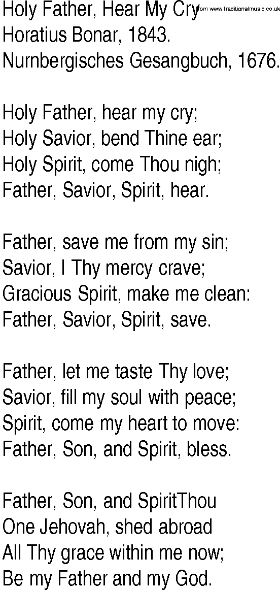 Hymn and Gospel Song: Holy Father, Hear My Cry by Horatius Bonar lyrics