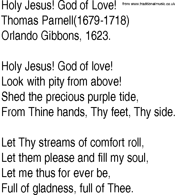 Hymn and Gospel Song: Holy Jesus! God of Love! by Thomas Parnell lyrics