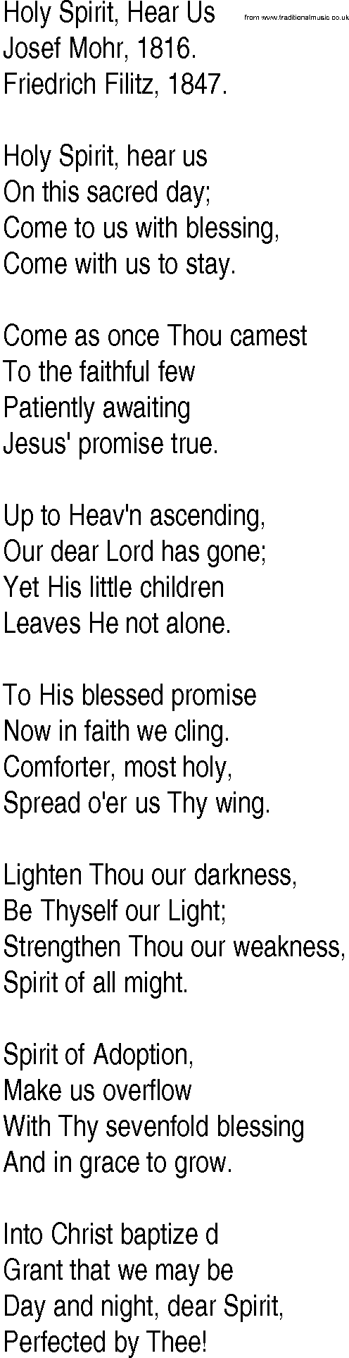 Hymn and Gospel Song: Holy Spirit, Hear Us by Josef Mohr lyrics