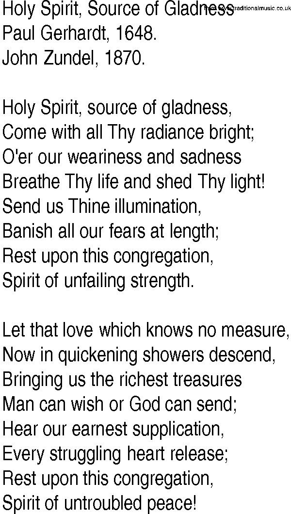 Hymn and Gospel Song: Holy Spirit, Source of Gladness by Paul Gerhardt lyrics