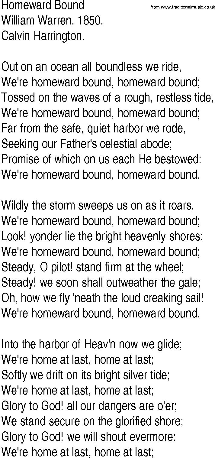 Hymn and Gospel Song: Homeward Bound by William Warren lyrics