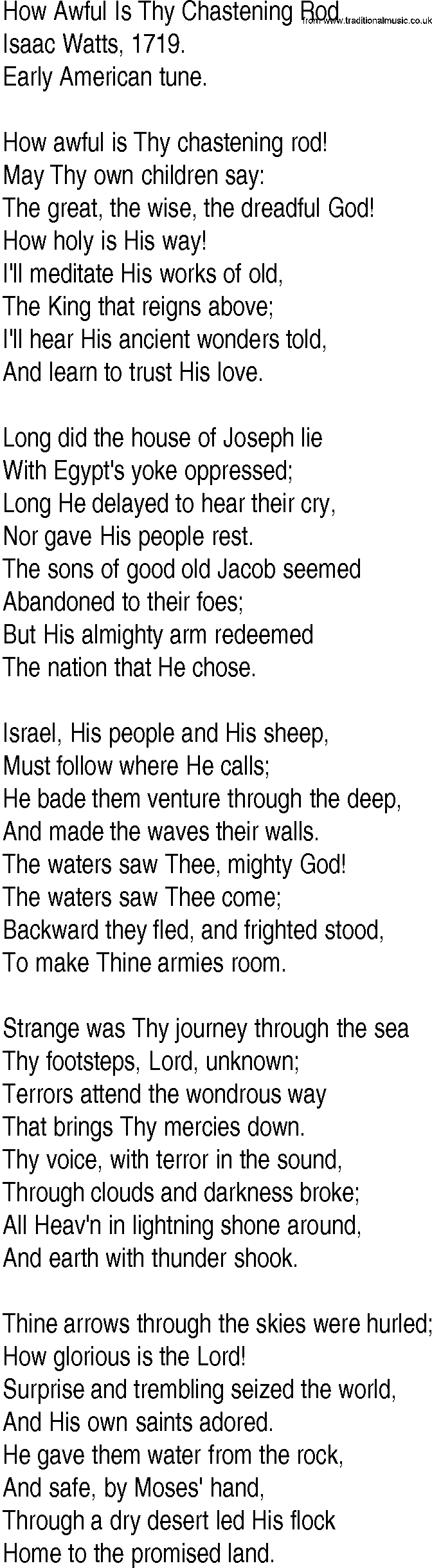 Hymn and Gospel Song: How Awful Is Thy Chastening Rod by Isaac Watts lyrics