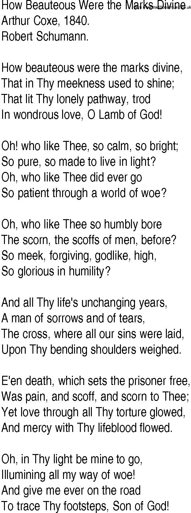 Hymn and Gospel Song: How Beauteous Were the Marks Divine by Arthur Coxe lyrics
