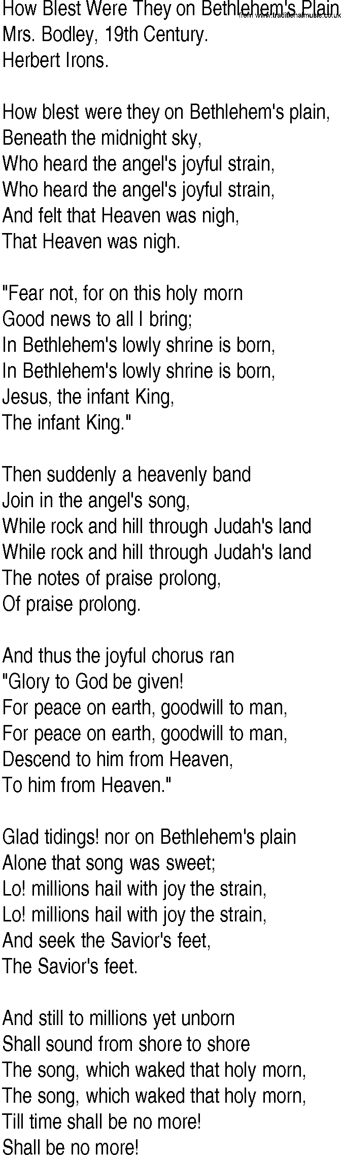 Hymn and Gospel Song: How Blest Were They on Bethlehem's Plain by Mrs Bodley th Century lyrics
