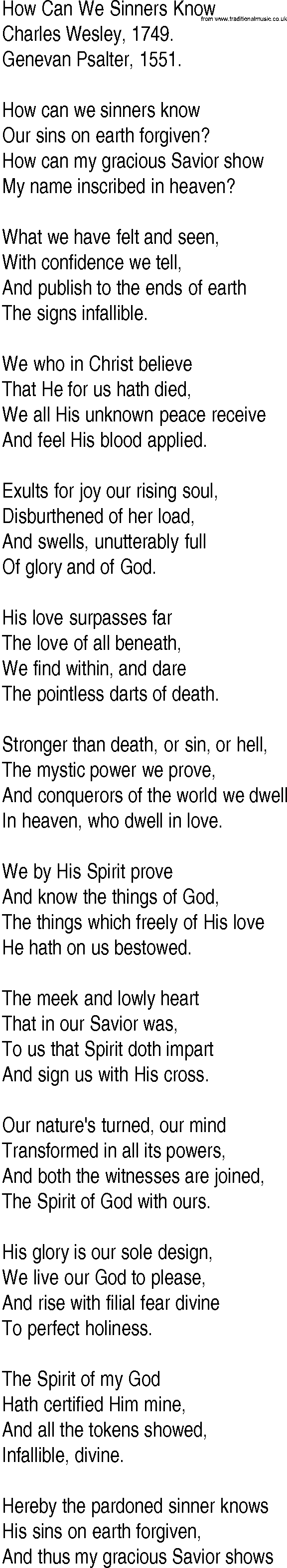 Hymn and Gospel Song: How Can We Sinners Know by Charles Wesley lyrics