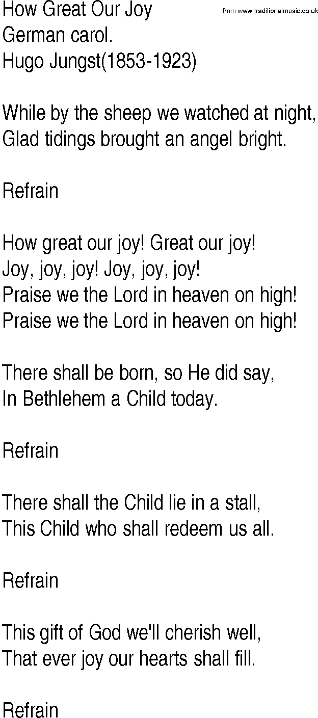 Hymn and Gospel Song: How Great Our Joy by German carol lyrics