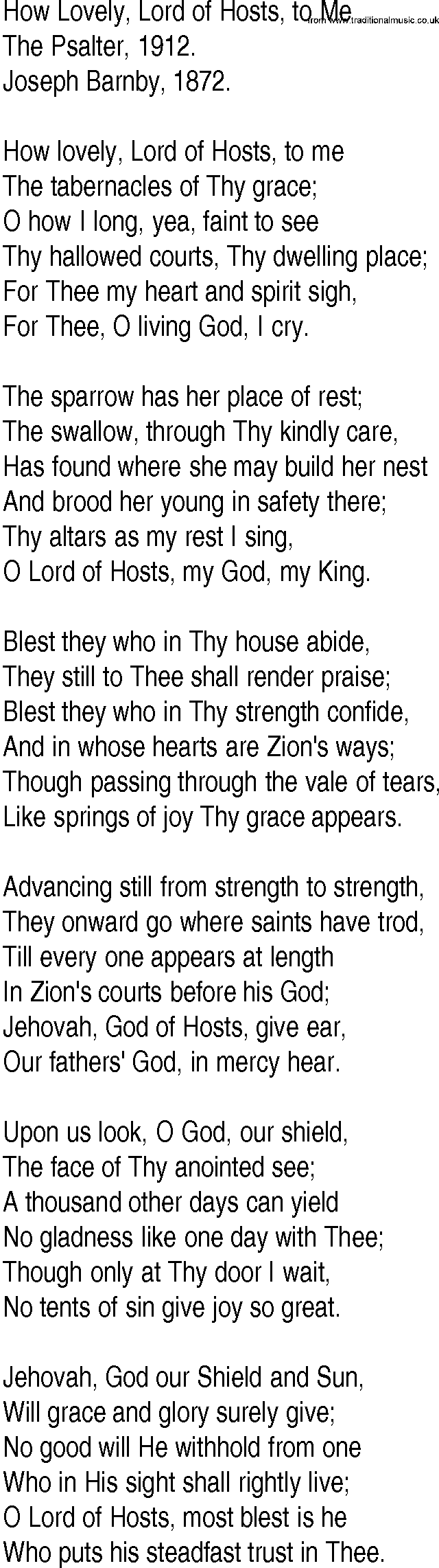 Hymn and Gospel Song: How Lovely, Lord of Hosts, to Me by The Psalter lyrics