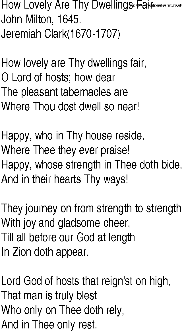 Hymn and Gospel Song: How Lovely Are Thy Dwellings Fair by John Milton lyrics