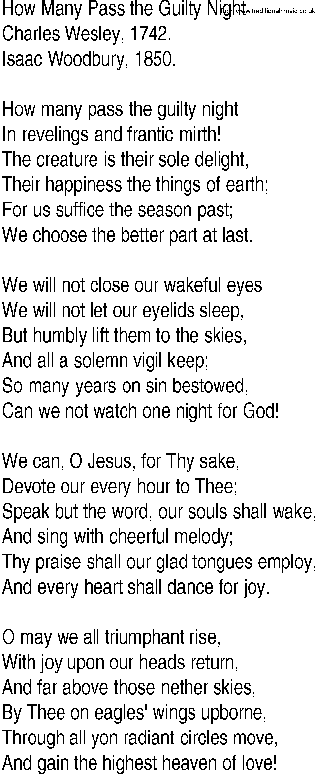 Hymn and Gospel Song: How Many Pass the Guilty Night by Charles Wesley lyrics