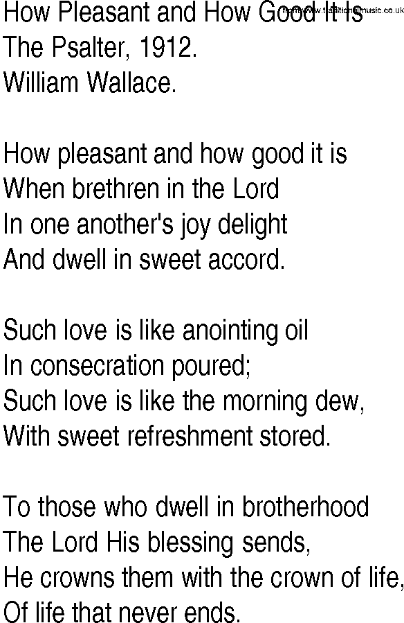 Hymn and Gospel Song: How Pleasant and How Good It Is by The Psalter lyrics