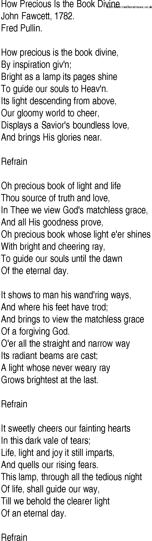 Hymn and Gospel Song: How Precious Is the Book Divine by John Fawcett lyrics