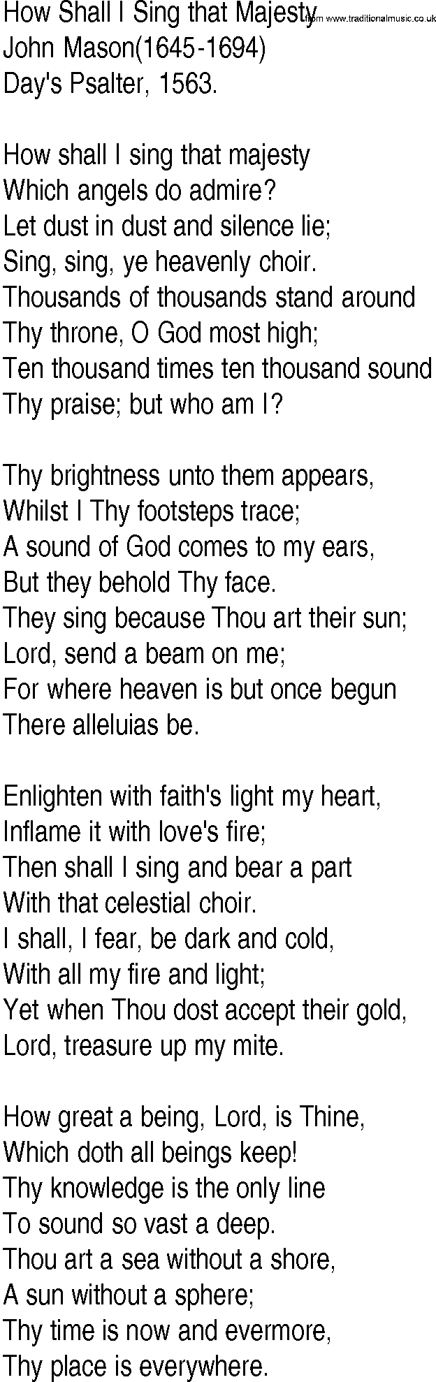 Hymn and Gospel Song: How Shall I Sing that Majesty by John Mason lyrics