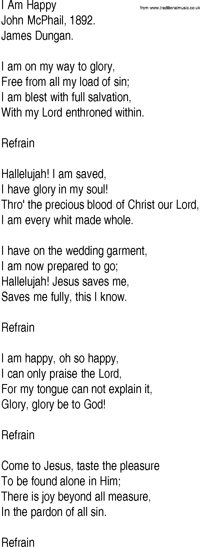 Hymn and Gospel Song: I Am Happy by John McPhail lyrics