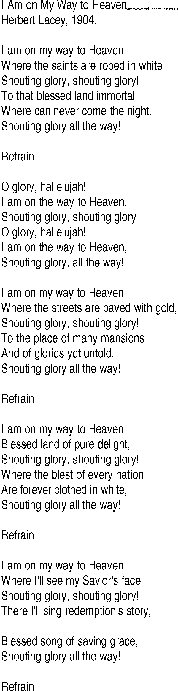 Hymn and Gospel Song: I Am on My Way to Heaven by Herbert Lacey lyrics