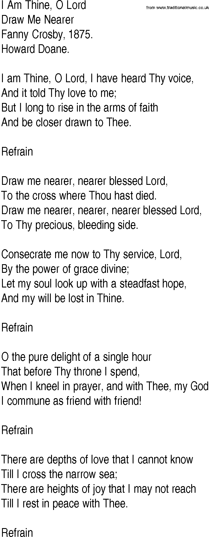 Hymn and Gospel Song: I Am Thine, O Lord by Fanny Crosby lyrics