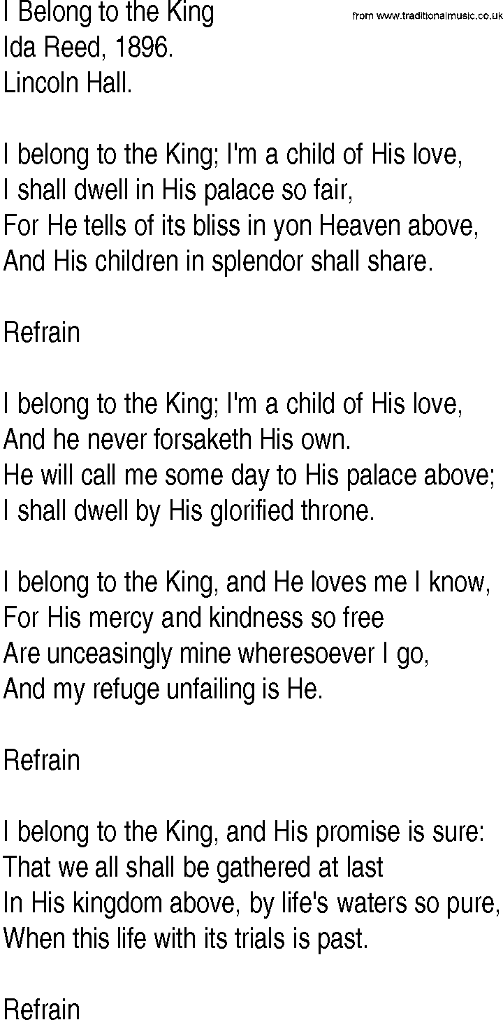 Hymn and Gospel Song: I Belong to the King by Ida Reed lyrics